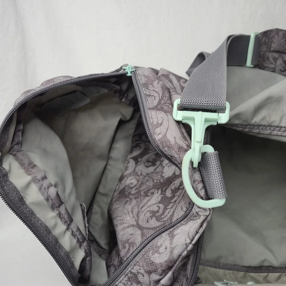Dakine EQ 31L Duffle Duffel Gray Grey Floral Damask Medium Teal Embroidered Bag